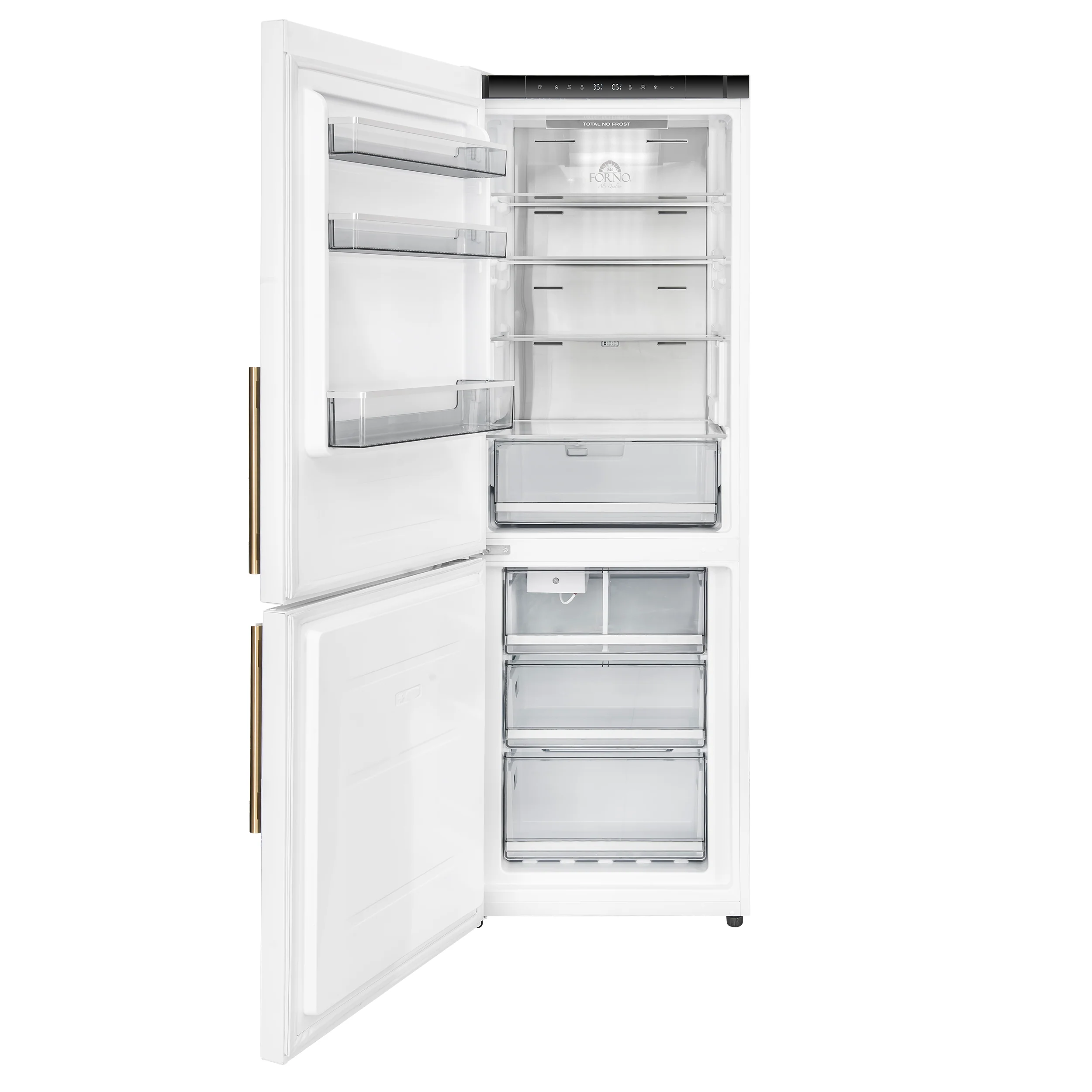 Custodia 24" Bottom Freezer, 10.3 cf., Left Swing, Ice Maker, Total No frost, White, Antique Brass handles - Image 2