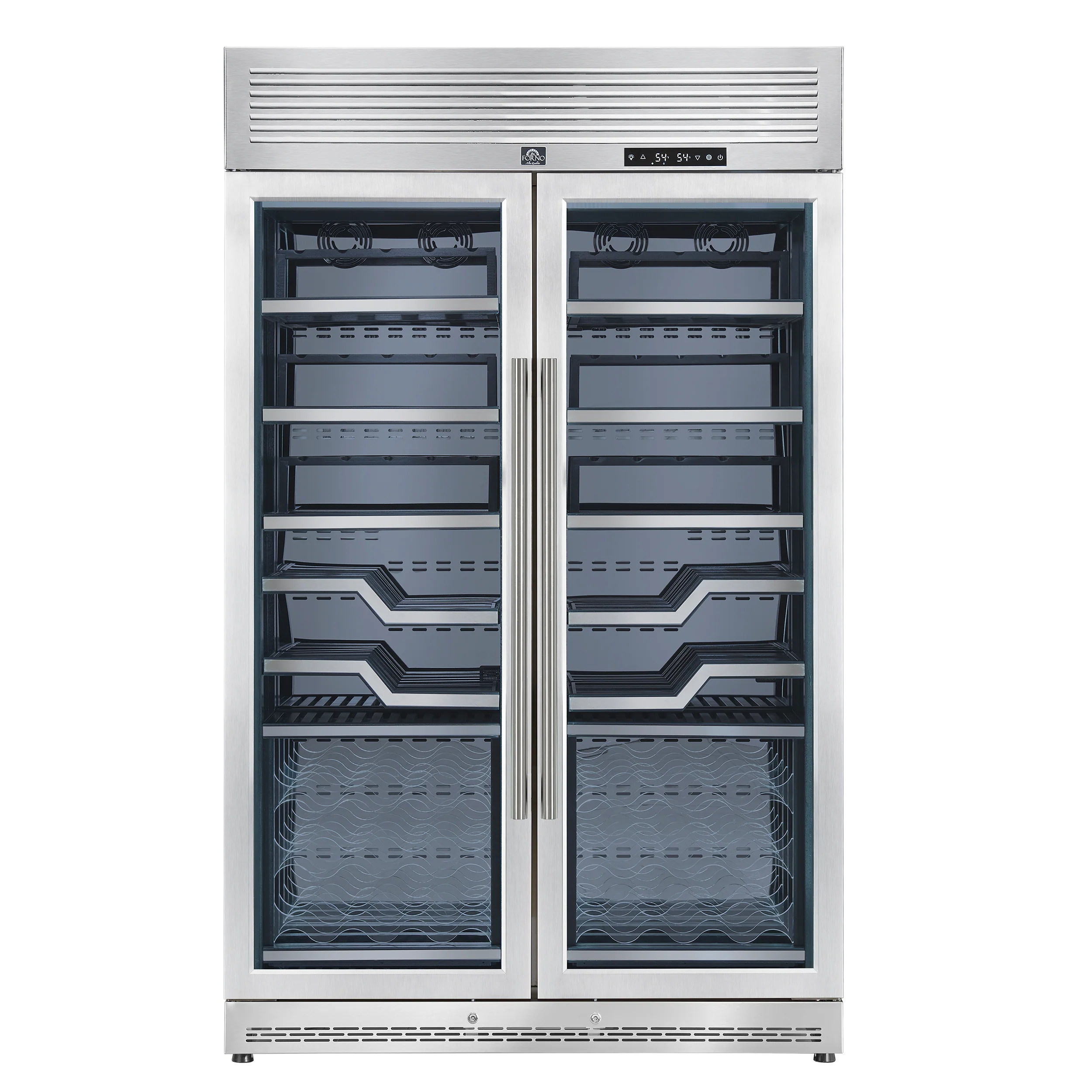 FORNO Abruzzo 48-Inch Dual Zone Wine Cellar, 102 Bottles, 24 cu. ft., Clear Acrylic Holders & Stainless Trim Shelves