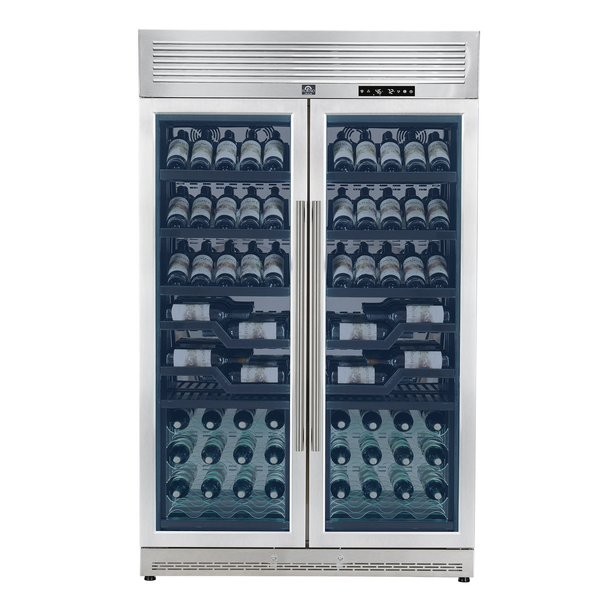FORNO Abruzzo 48-Inch Dual Zones Wine Cellar, 102 Bottles, 24 cu. ft., Green Acrylic Holders & Black Shelves - Image 2