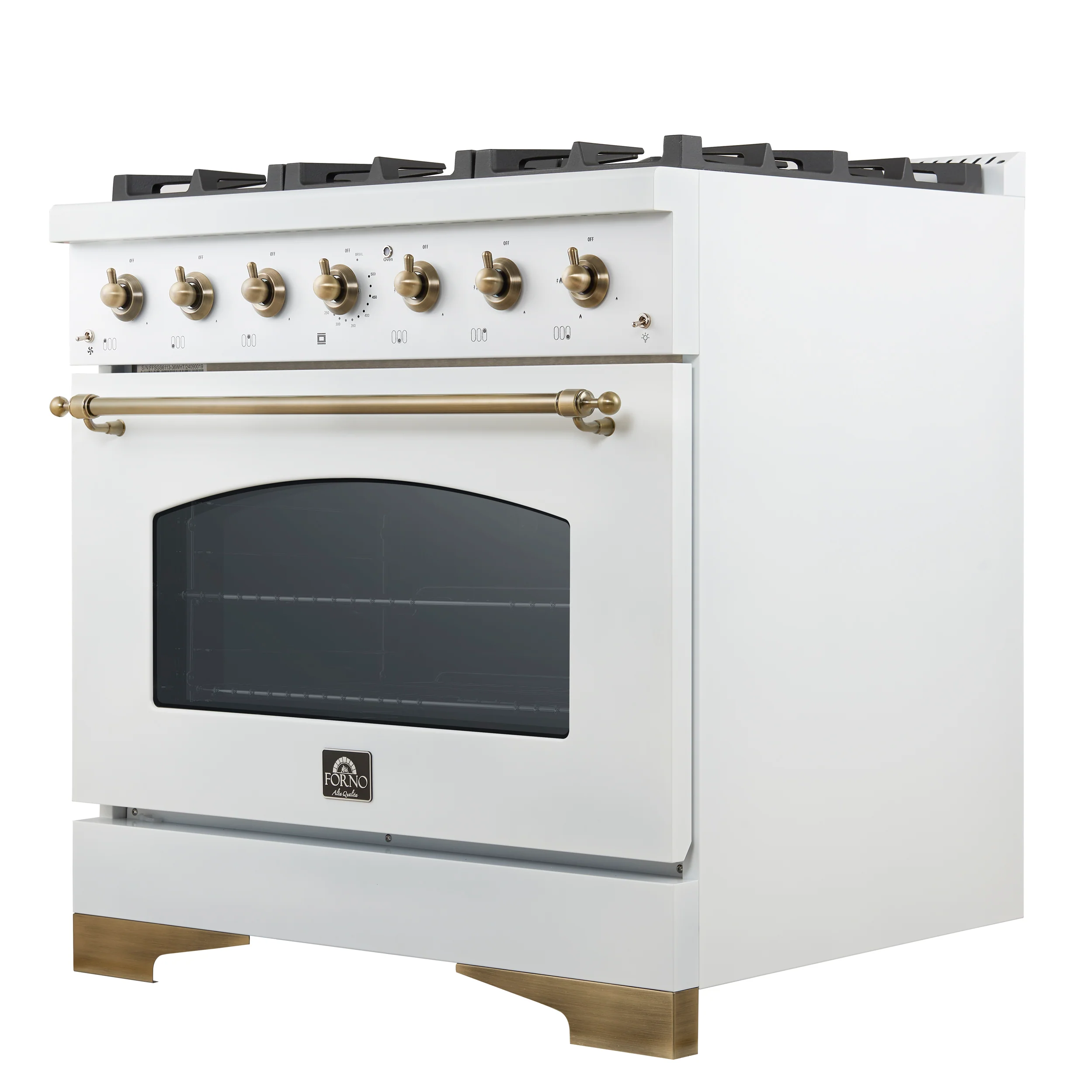 Forno Antico 36-Inch Freestanding Gas Range, White, Antique Brass Design, 6 Burners, Convection Oven, Energy Efficient - Image 9