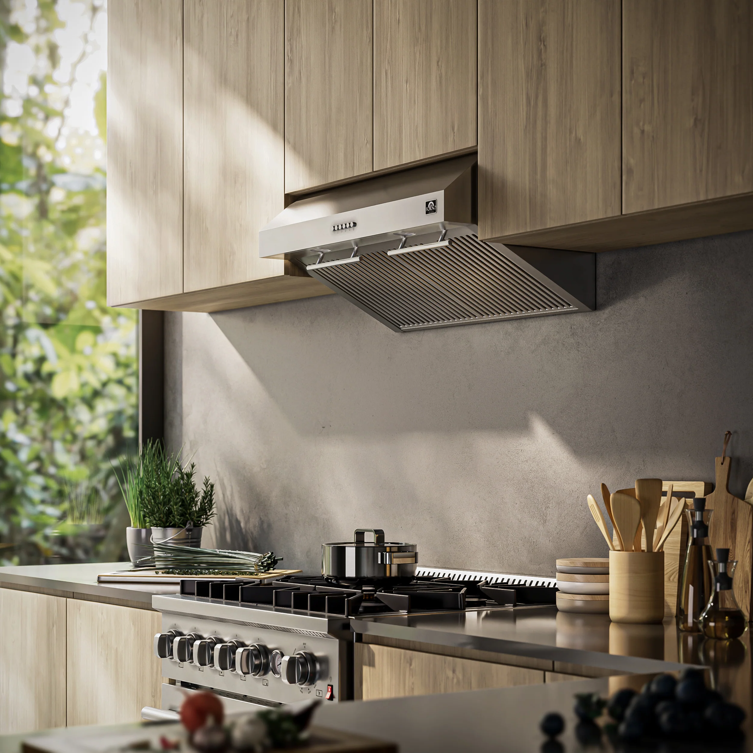 Forno Bari Espresso 30-Inch Under Cabinet Range Hood, Stainless Steel, 600 CFM, LED Lighting, Dishwasher-Safe Baffle Filters, 3-Speed Fan Control - Image 14