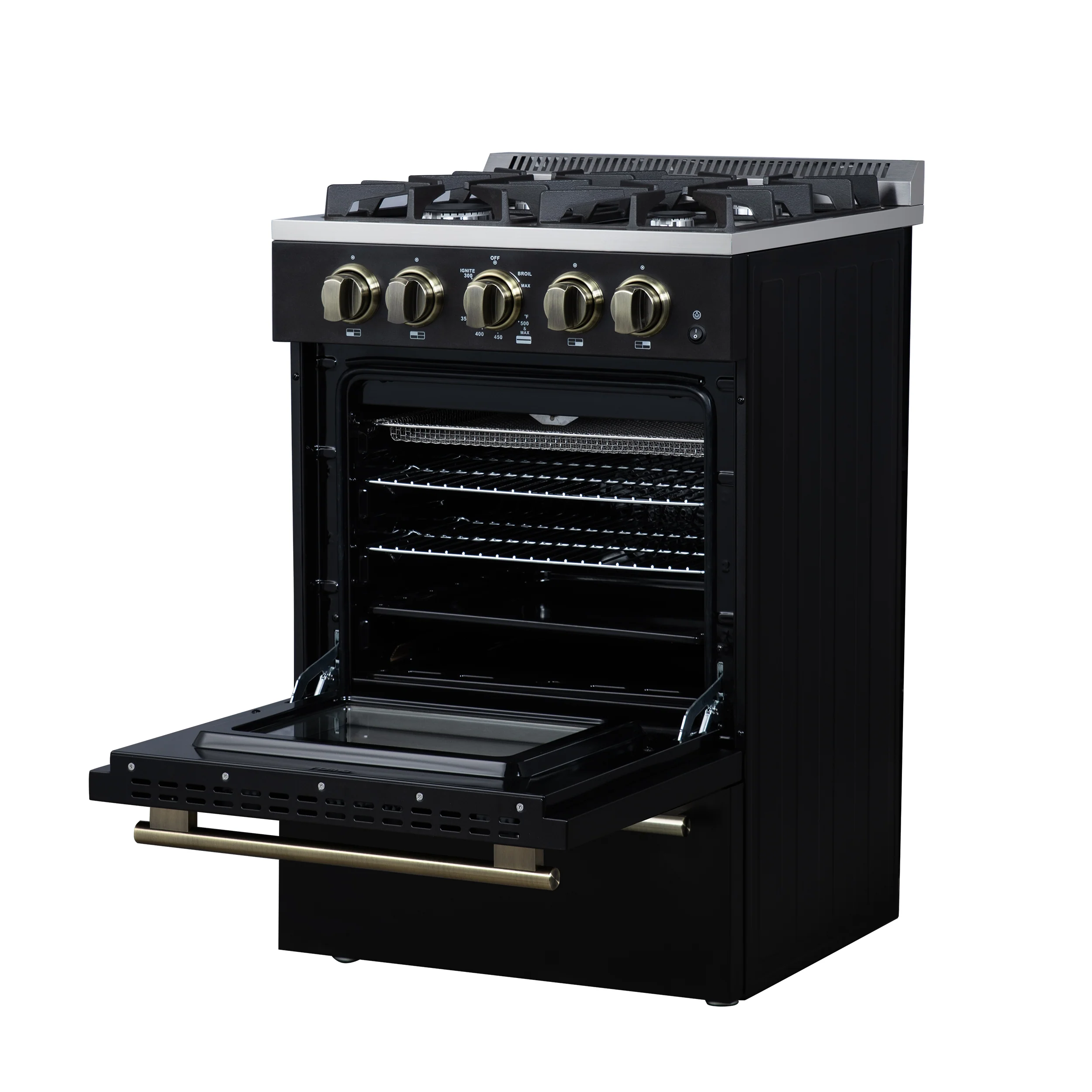 Forno Breno 24 Inch Freestanding Gas Range in Black with Antique Brass, Compact Design - Image 15