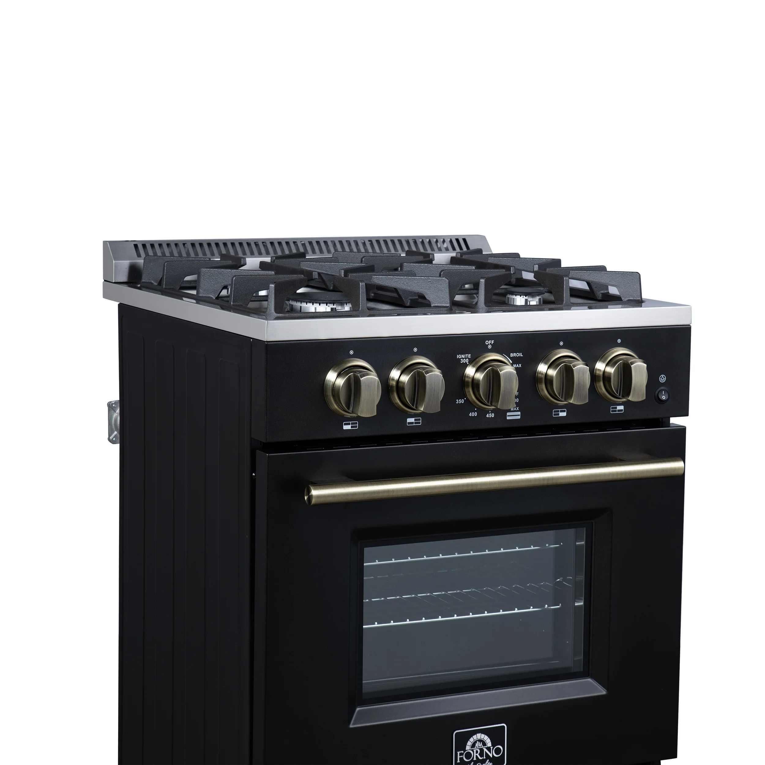 Forno Breno 24 Inch Freestanding Gas Range in Black with Antique Brass, Compact Design - Image 5