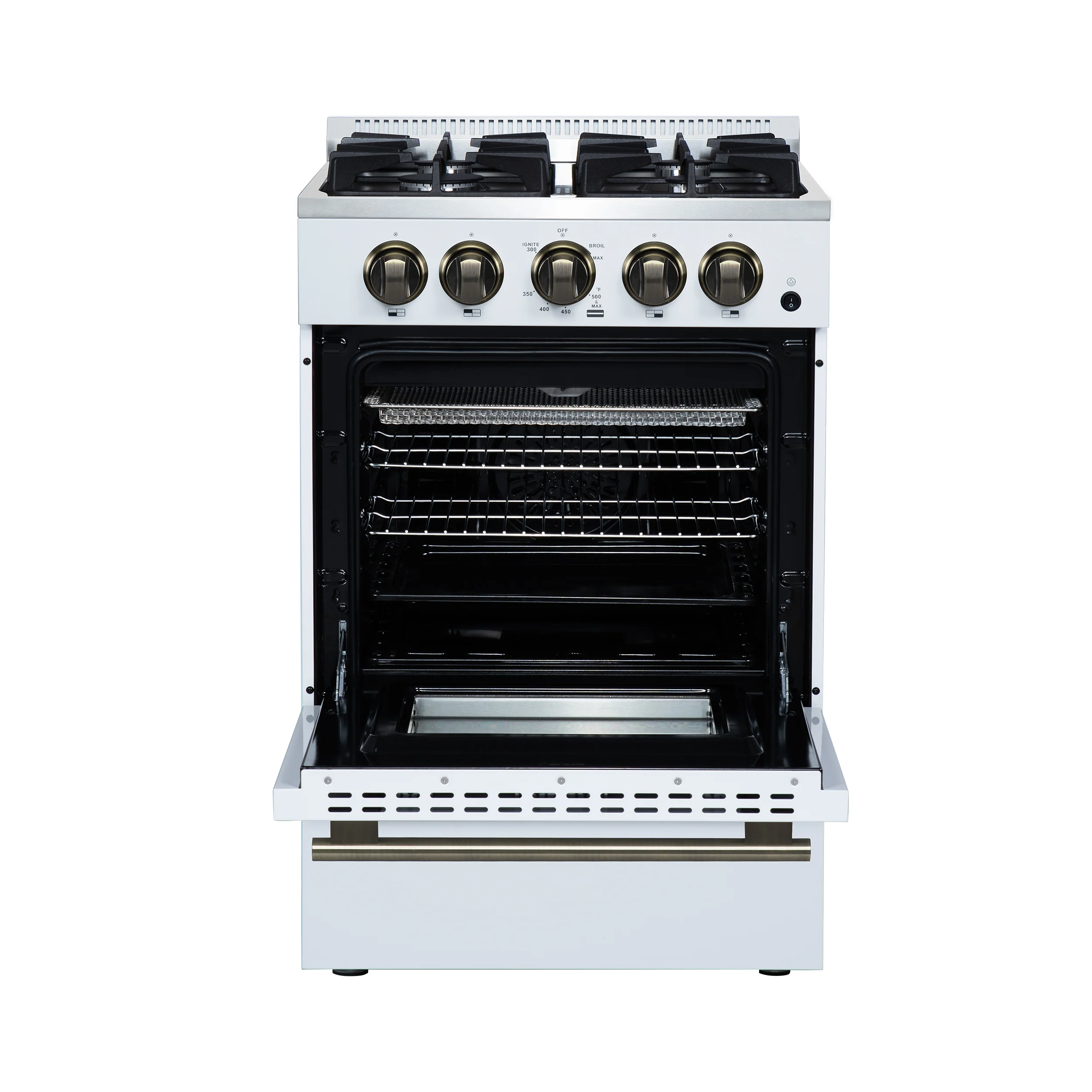 Forno Breno 24 Inch Freestanding Gas Range in White with Antique Brass, Compact Design - Image 3