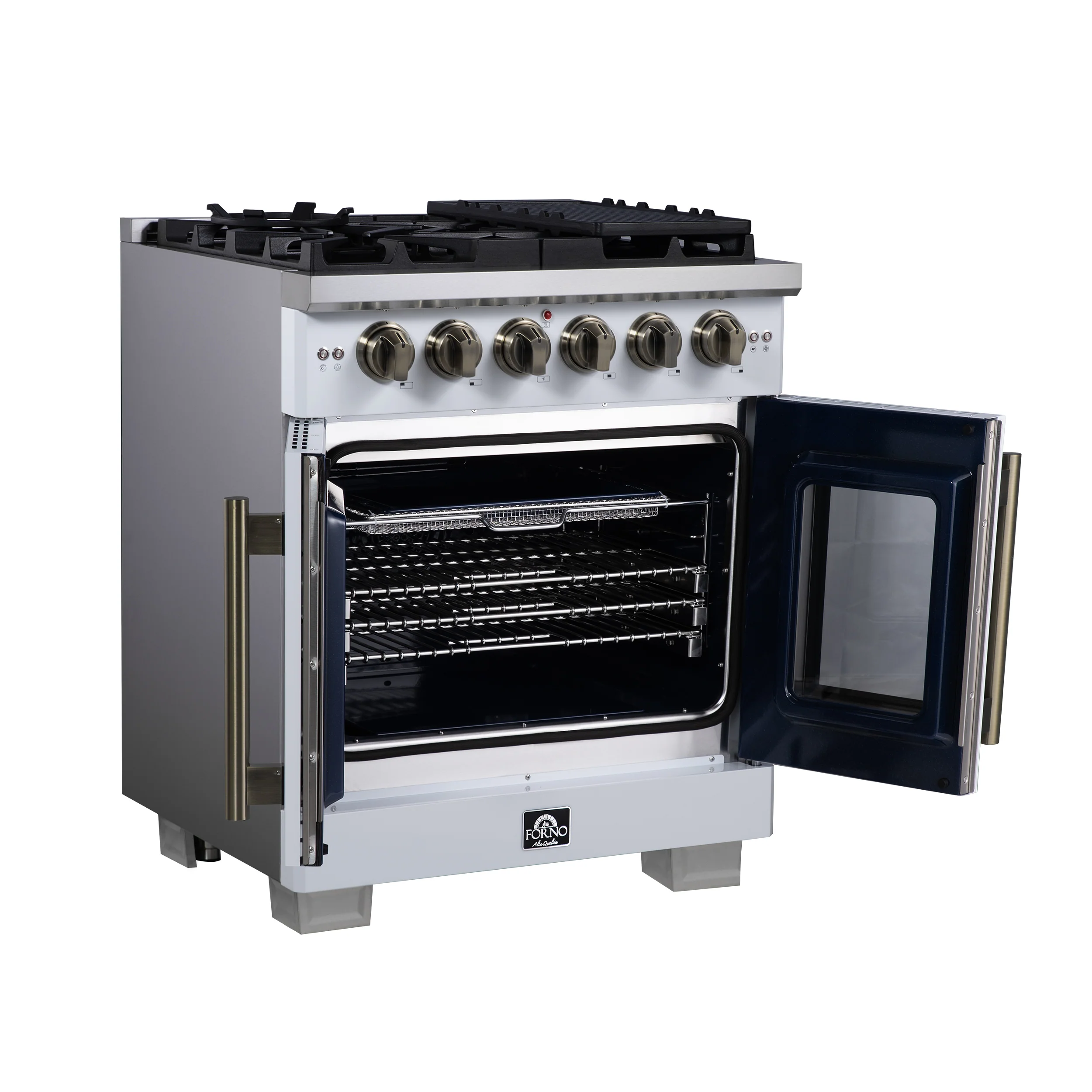 Forno Capriasca 30-Inch White Freestanding French Door Gas Range, 4 Burners, Convection Oven, Energy Efficient - Image 4