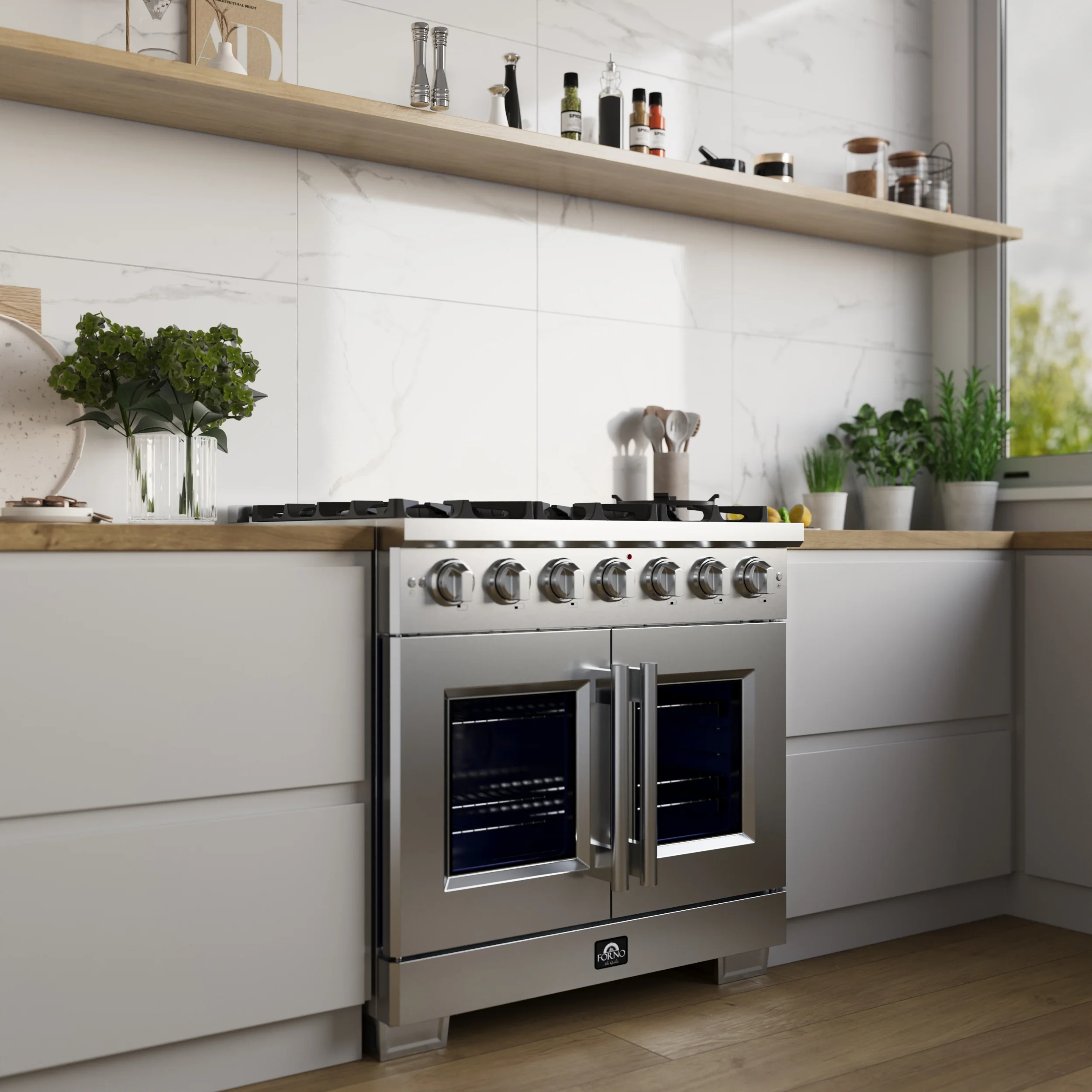 Forno Capriasca 36-Inch Freestanding French Door Gas Range, 6 Burners, Convection Oven, Energy Efficient - Image 21