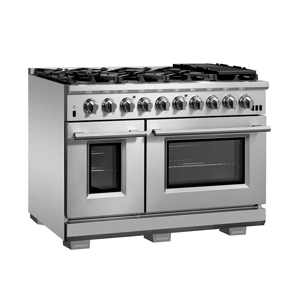 FORNO Capriasca 48-inch Gas Range Stainless Steel, 8 Brass Burners 160,000 BTU, 6.58 cu.ft. Double Oven - Image 2