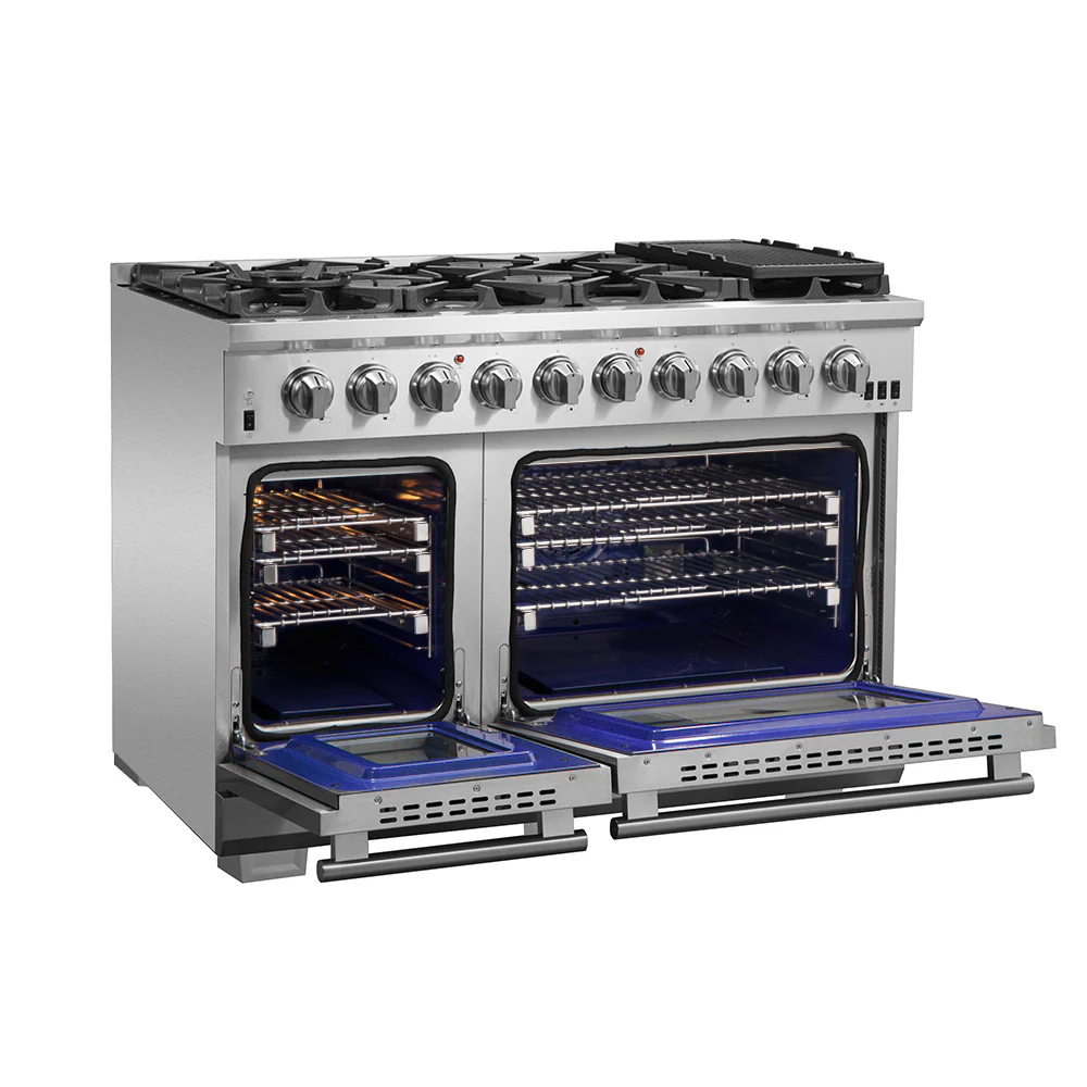 FORNO Capriasca 48-inch Gas Range Stainless Steel, 8 Brass Burners 160,000 BTU, 6.58 cu.ft. Double Oven - Image 3