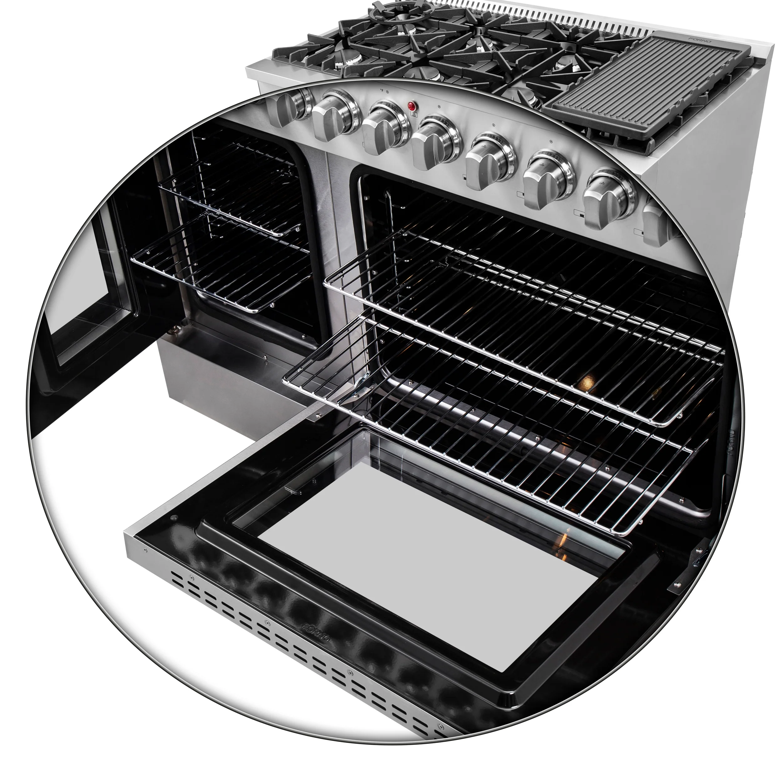 FORNO Galiano 48-Inch French Door Dual Fuel Range All Stainless Steel, 8 Sealed Burners, 107,000 BTU, Griddle, 6.58 cu.ft. Double Ovens - Image 8