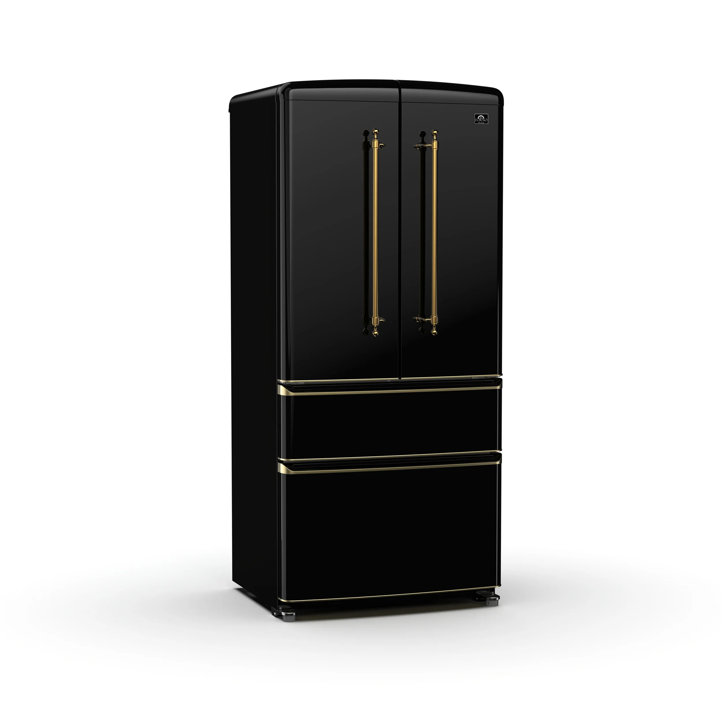Forno Luigi 33-Inch French Door Refrigerator, 18 cu.ft, Black Finish, Antique Brass Handles, ENERGY STAR Certified - Image 2