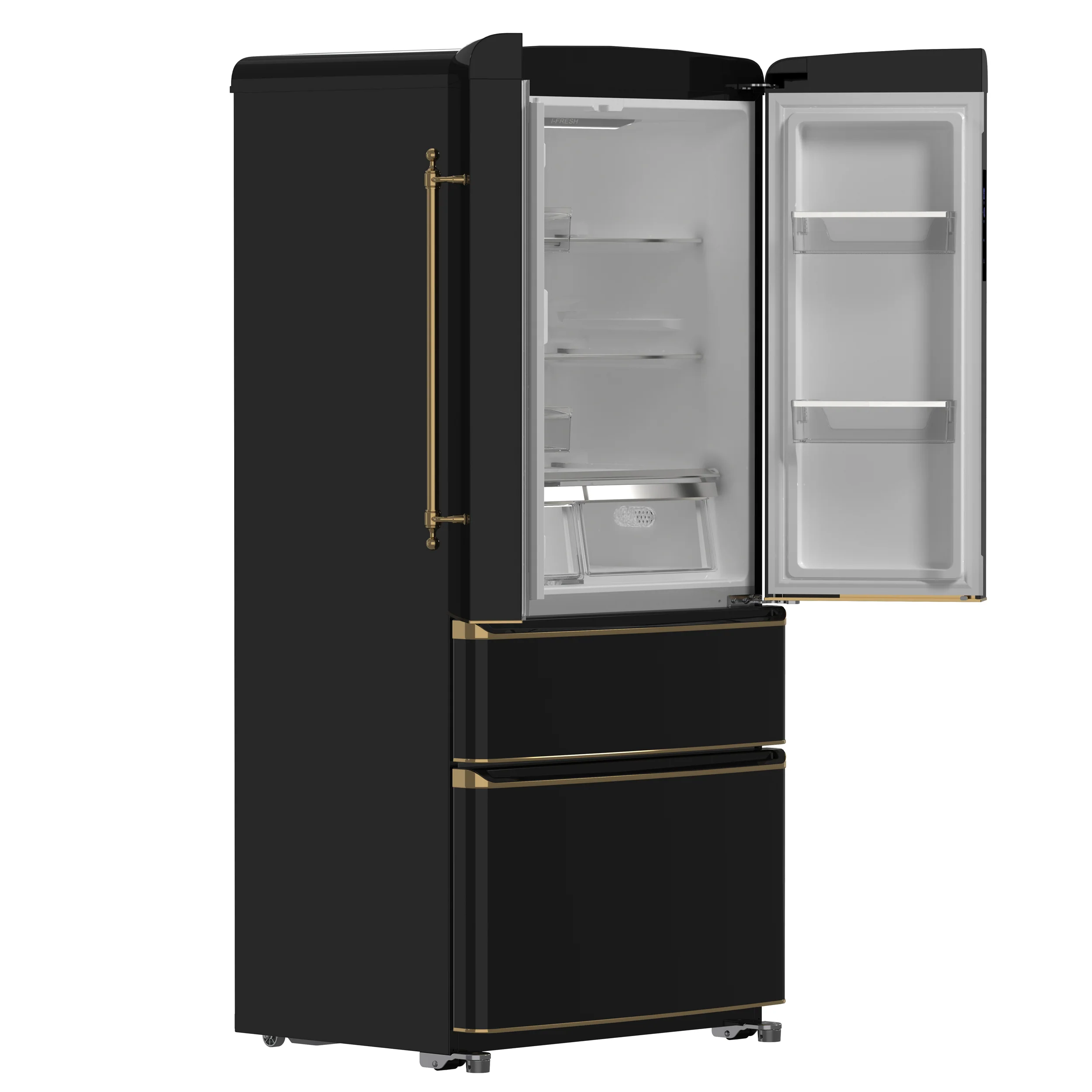 Forno Luigi 33-Inch French Door Refrigerator, 18 cu.ft, Black Finish, Antique Brass Handles, ENERGY STAR Certified - Image 6