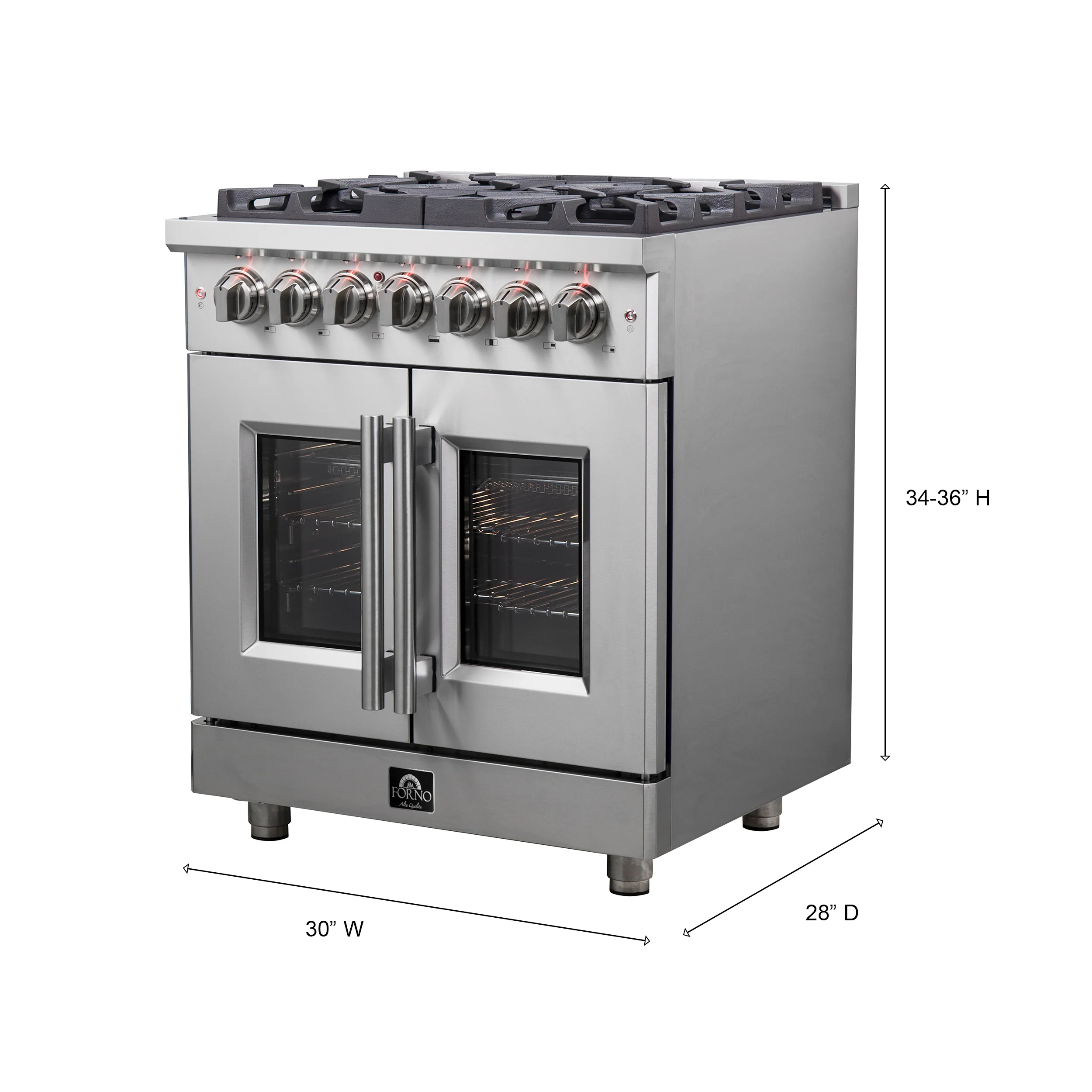 Forno Massimo 30-Inch Freestanding French Door Dual Fuel Range, 4 Burners, True Convection Oven - Image 4