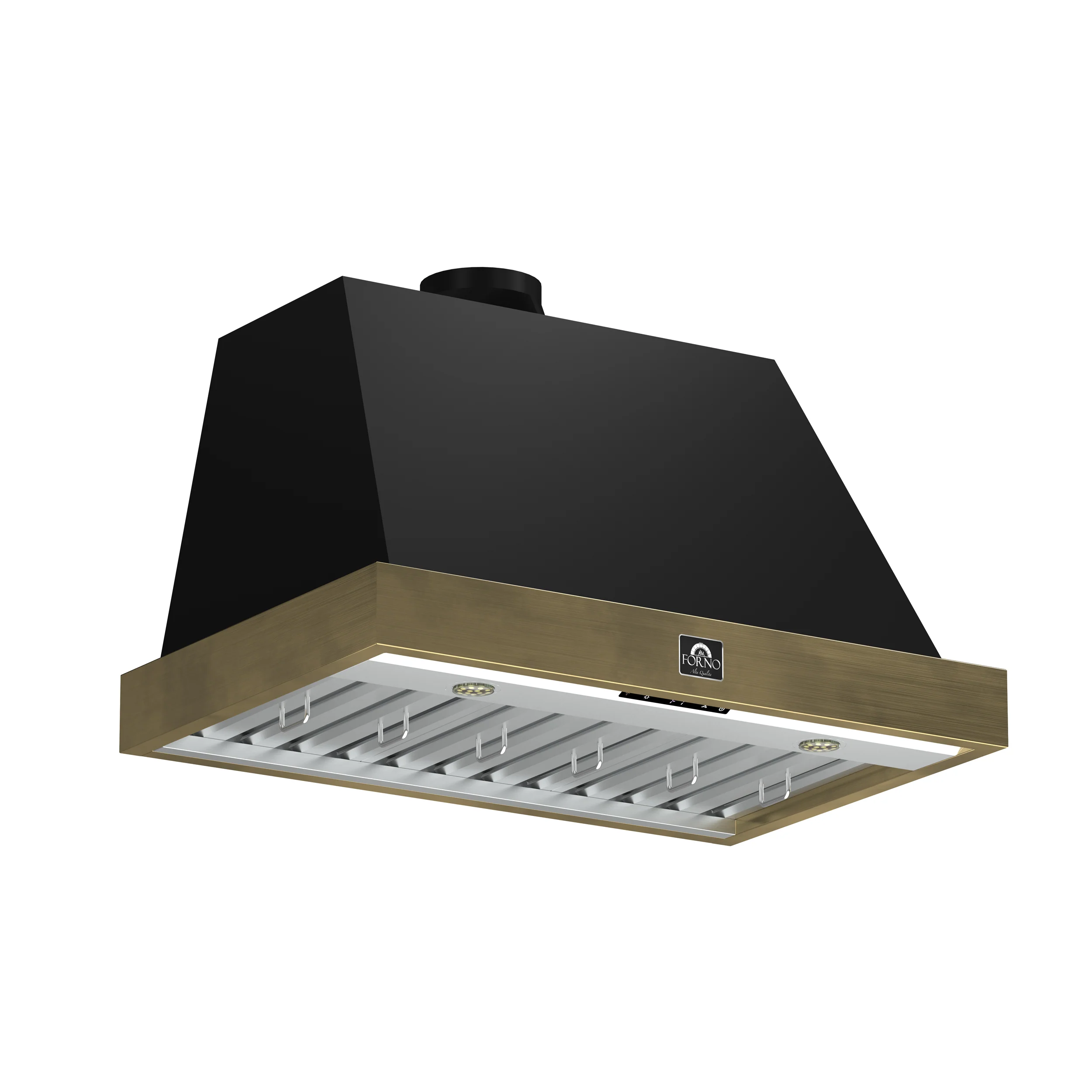 Forno Vittorio 36-Inch Wall Mount Range Hood, Black with Antique Brass Trim, 600 CFM Airflow, Dishwasher-Safe Baffle Filters, Remote Control, 3-Speed Fan, Bright LED Lighting. - Image 2