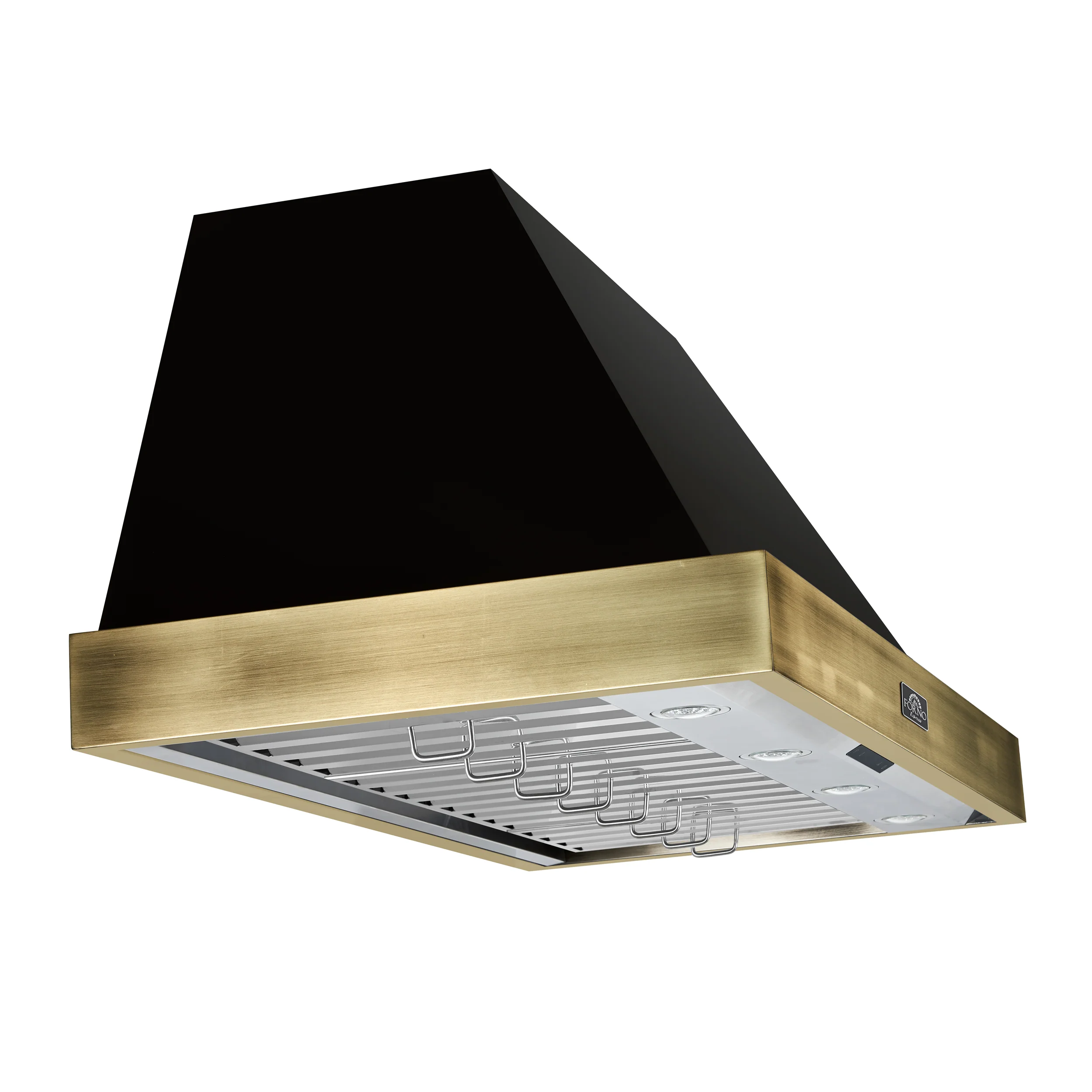 Forno Vittorio 48-Inch Wall Mount Range Hood, Black with Antique Brass Trim, 600 CFM Airflow, Dishwasher-Safe Baffle Filters, Remote Control, 3-Speed Fan, Bright LED Lighting. - Image 3