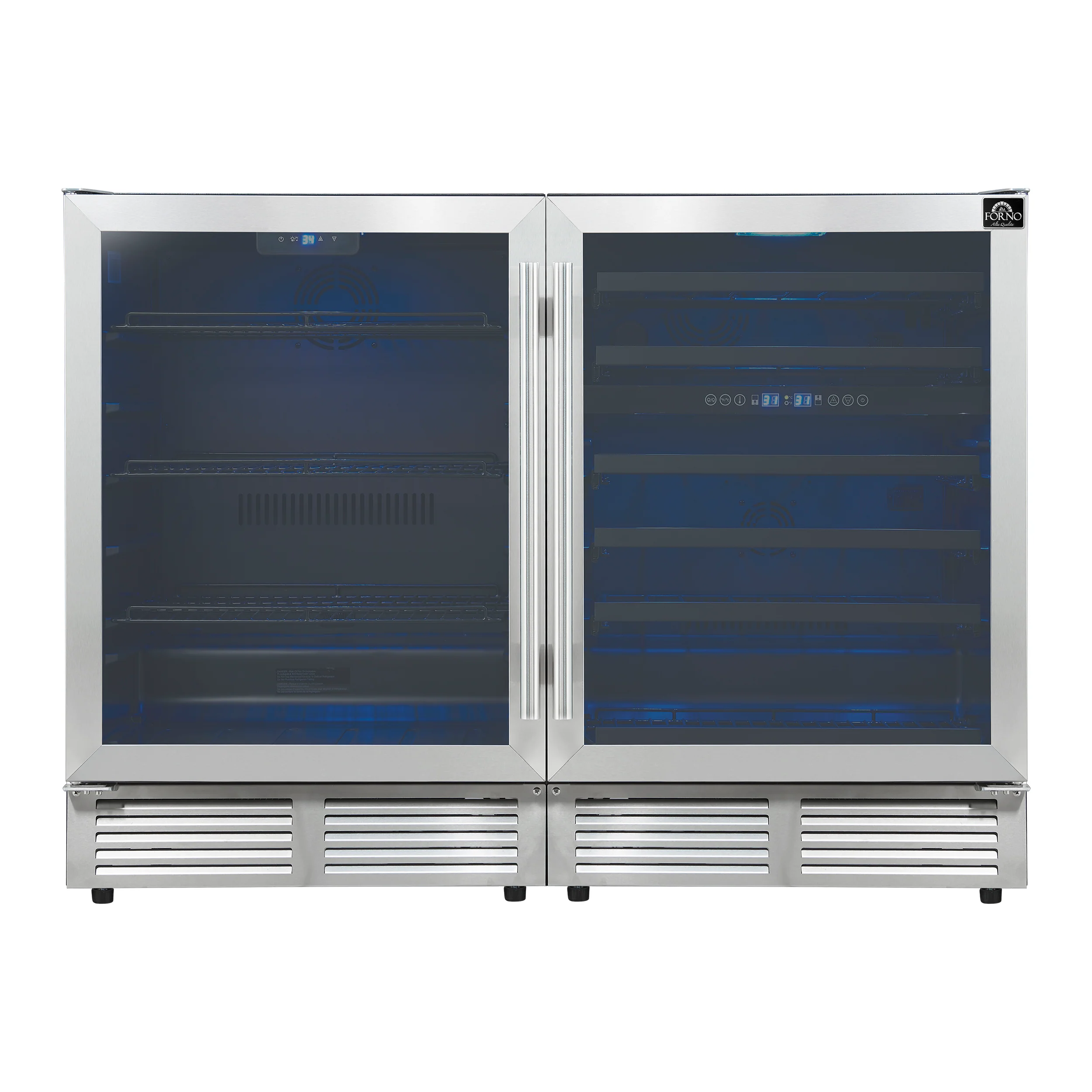 Gemello 48 Inch Side-by-Side Wine and Beverage Cooler in Stainless Steel, French Door, 9.6 cu. ft.