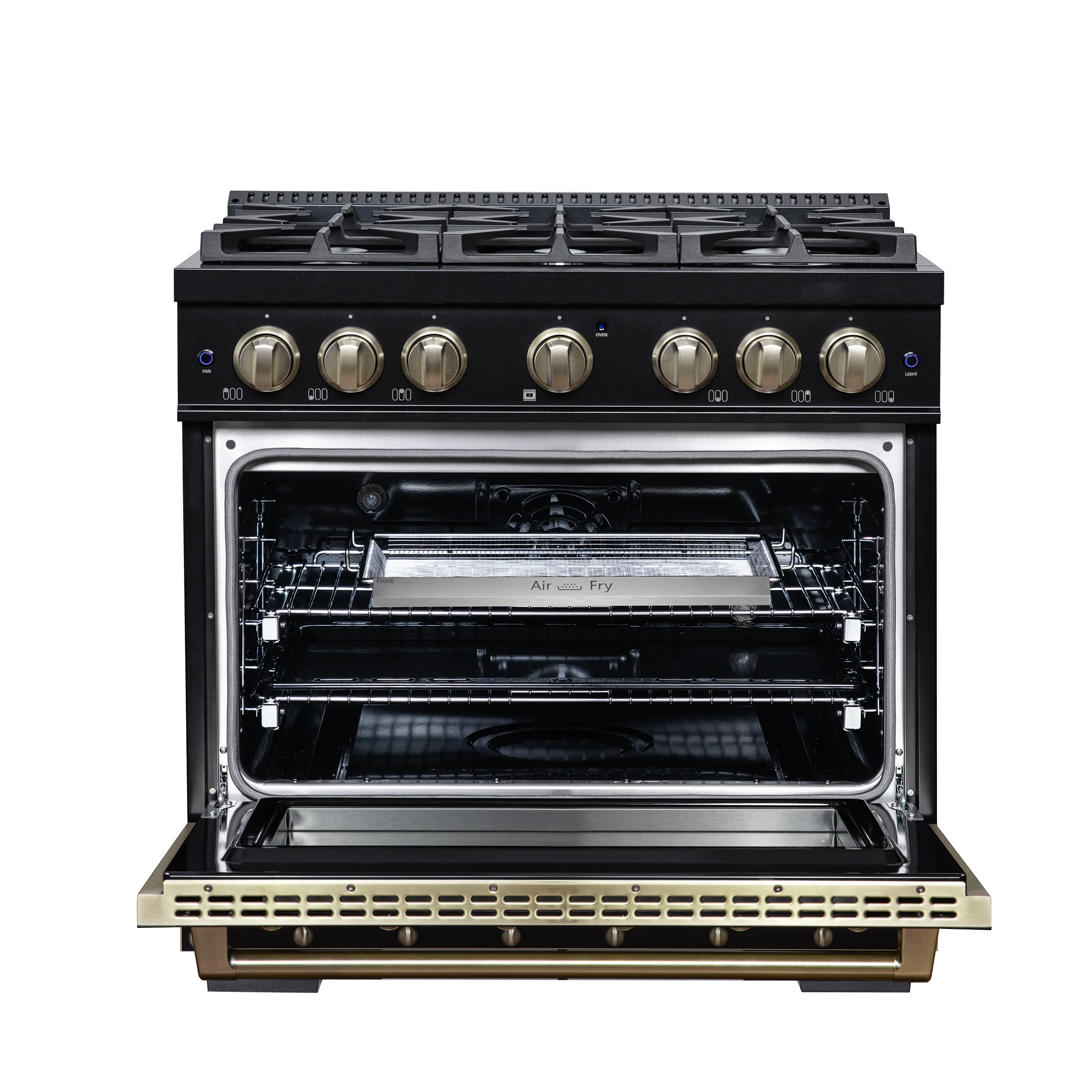 Valente 36" Dual Fuel Range in Black, 6 Sealed Burners, 71 000 BTU Cooktop Output , 5.2 Cu.Ft. convection Oven, Telescopic Racks - Image 3