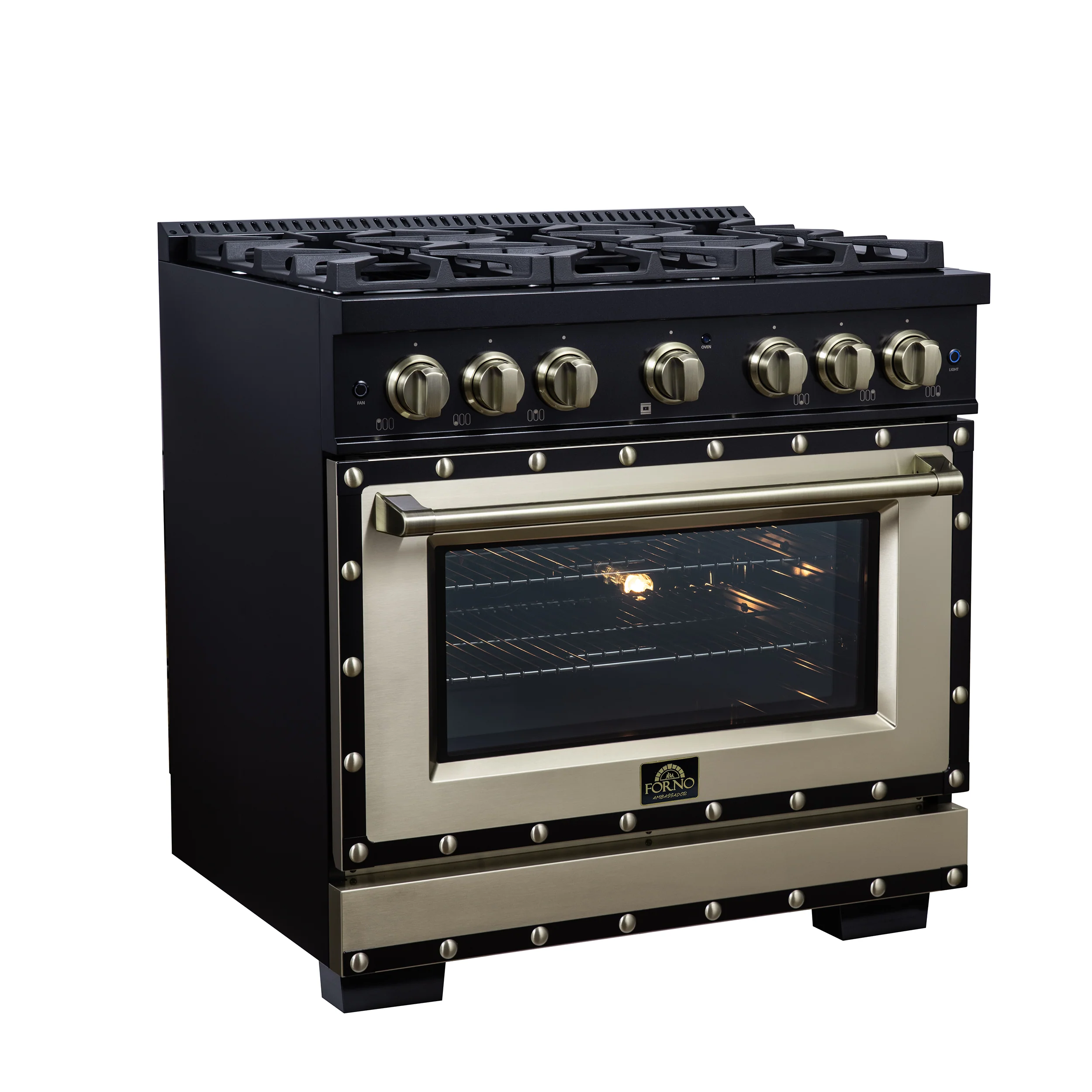 Valente 36" Dual Fuel Range in Black, 6 Sealed Burners, 71 000 BTU Cooktop Output , 5.2 Cu.Ft. convection Oven, Telescopic Racks - Image 4