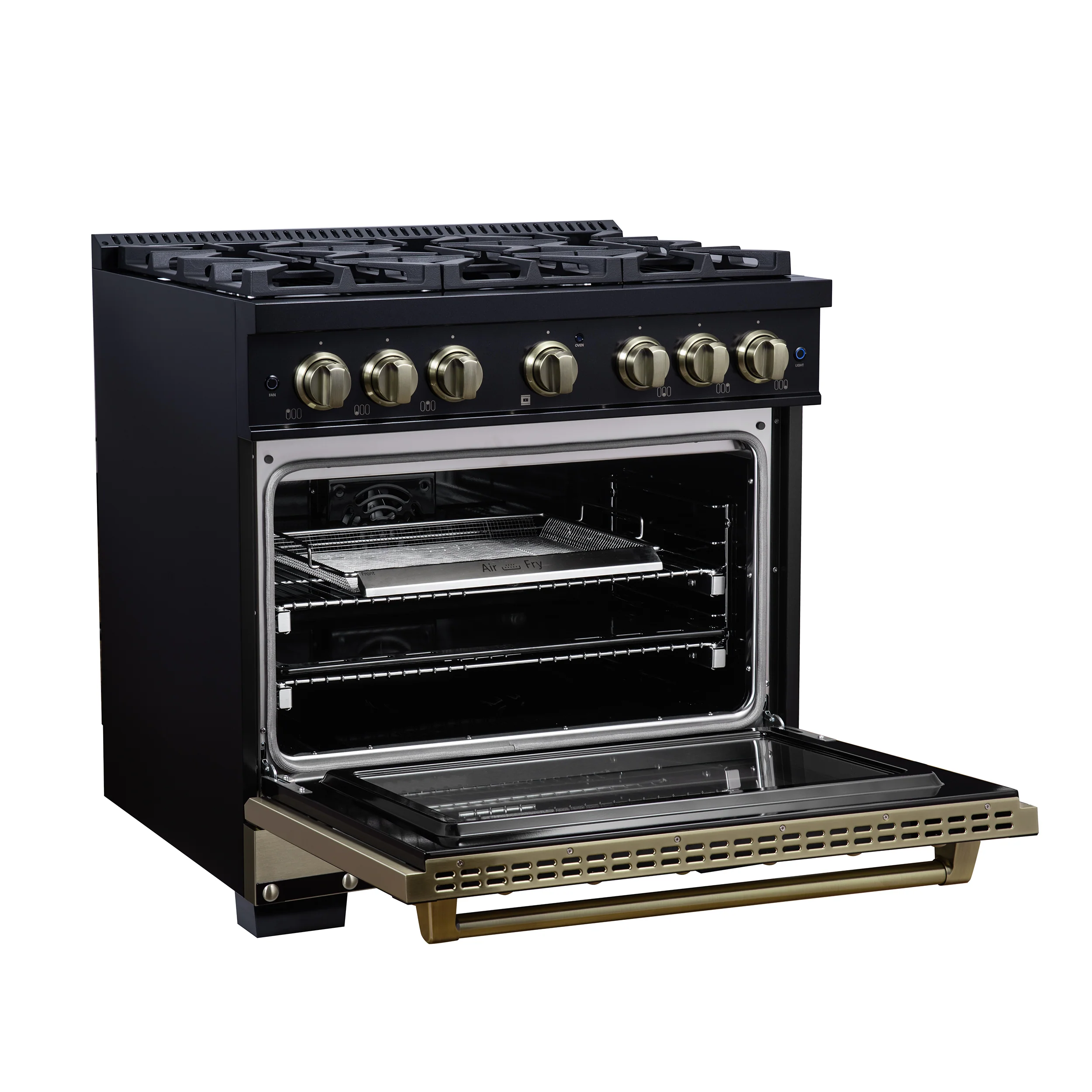 Valente 36" Dual Fuel Range in Black, 6 Sealed Burners, 71 000 BTU Cooktop Output , 5.2 Cu.Ft. convection Oven, Telescopic Racks - Image 6