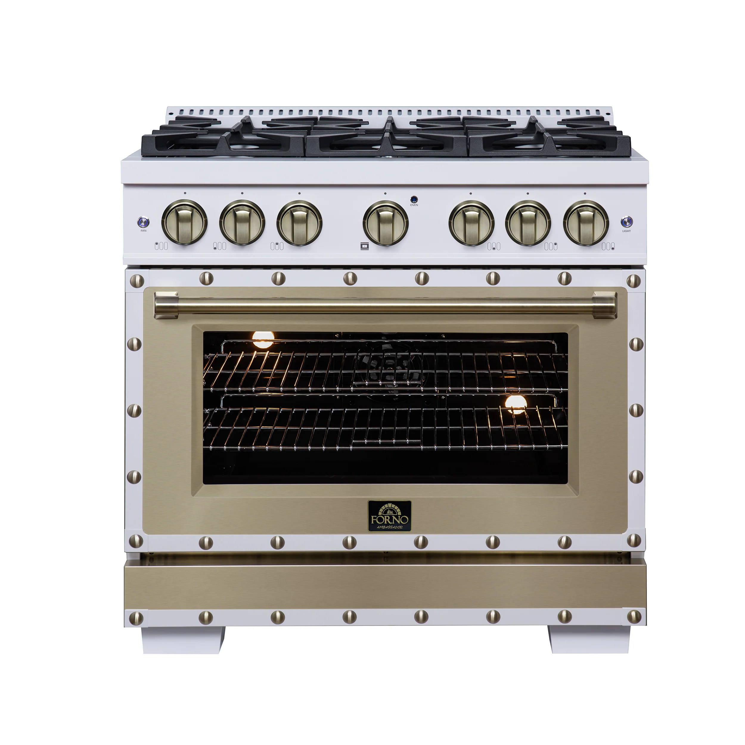 Valente 36" Dual Fuel Range in White, 6 Sealed Burners, 71 000 BTU Cooktop Output , 5.2 Cu.Ft. convection Oven, Telescopic Racks - Image 2