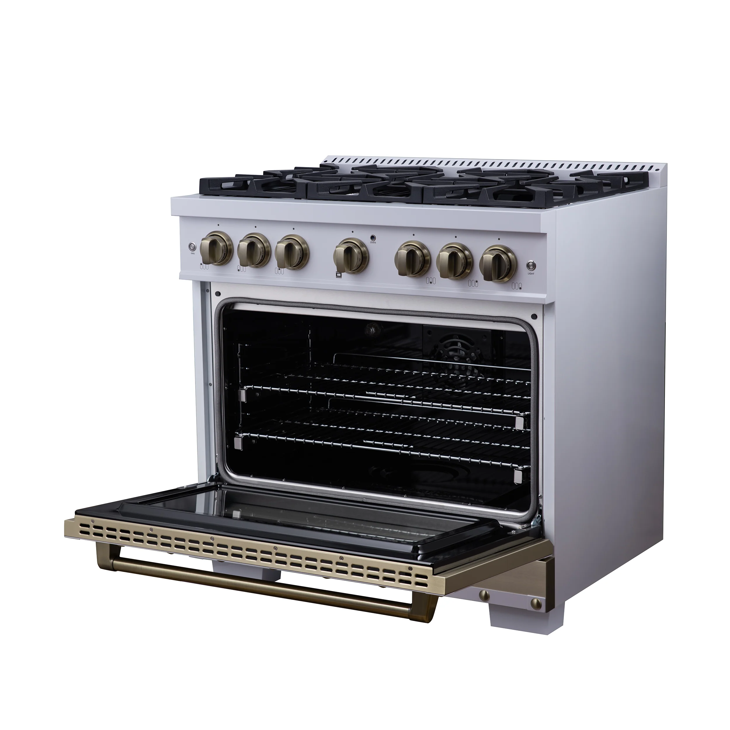Valente 36" Dual Fuel Range in White, 6 Sealed Burners, 71 000 BTU Cooktop Output , 5.2 Cu.Ft. convection Oven, Telescopic Racks - Image 8
