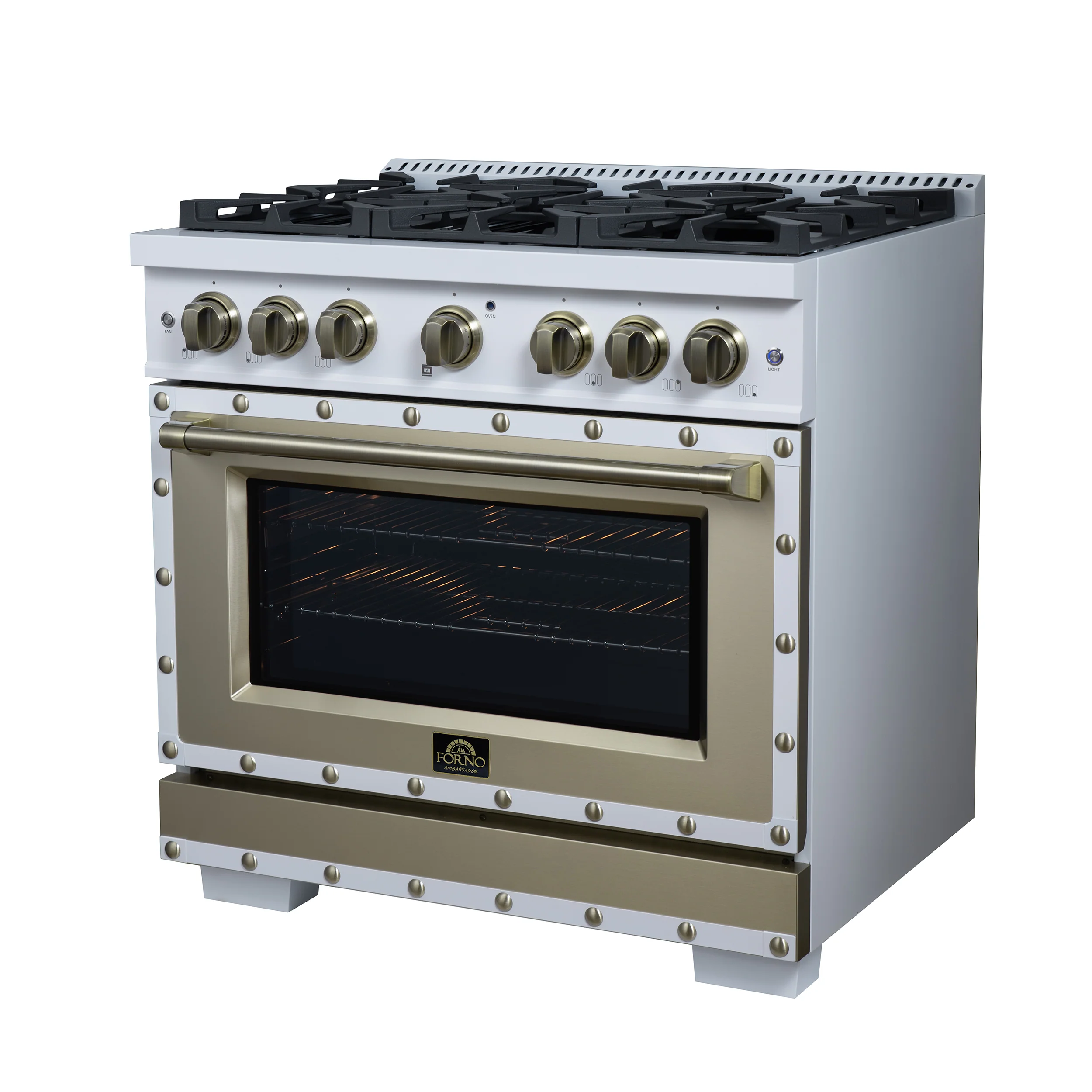 Valente 36" Gas Range in White, 6 Sealed Burnes, 71 000 BTU Cooktop Output , 5.2 Cu.Ft. convection Oven, Telescopic Racks - Image 7